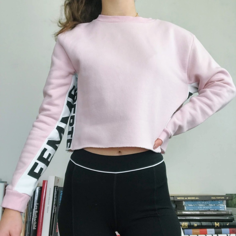 Top Shop Light Pink Cropped Athletic Sweatshirt
